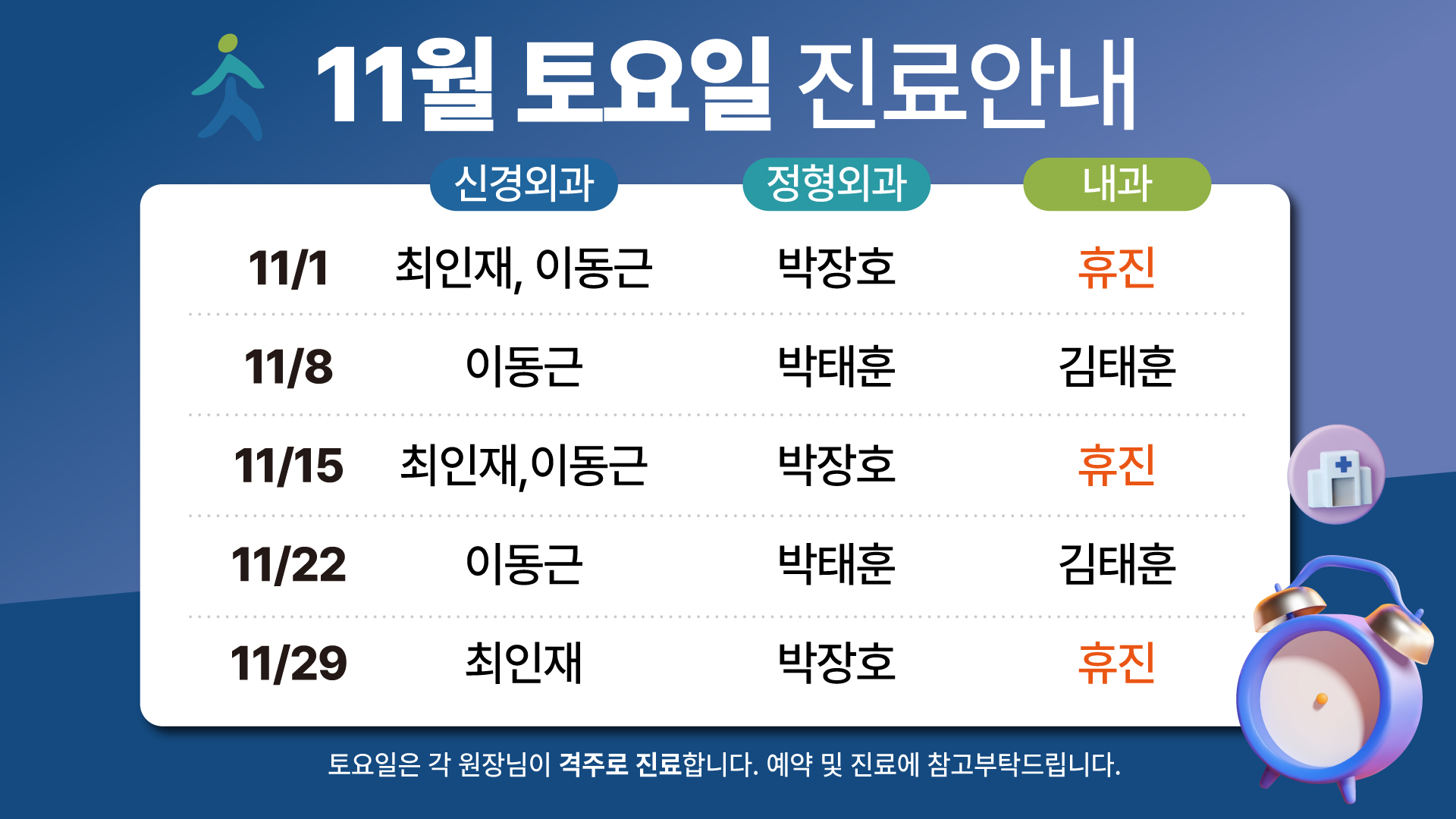 11월 토요일 진료안내